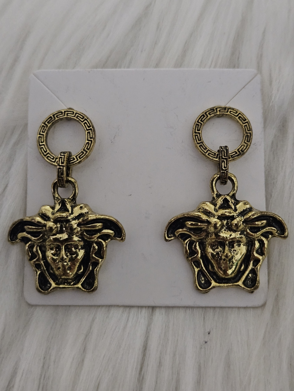 Gold Medusa Drop Earrings